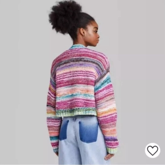Wild Fable Viral Open Statement Colorful Stripe Knit Cardigan Sweater - Picture 3 of 9